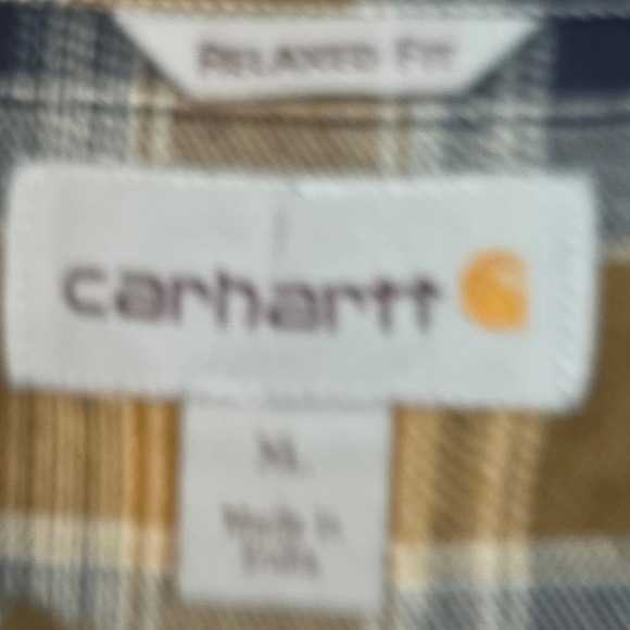 Carhartt Mens Relaxed Fit Fleece Lined Flannel Shirt Jacket Navy Mustard Plaid M - Picture 5 of 10